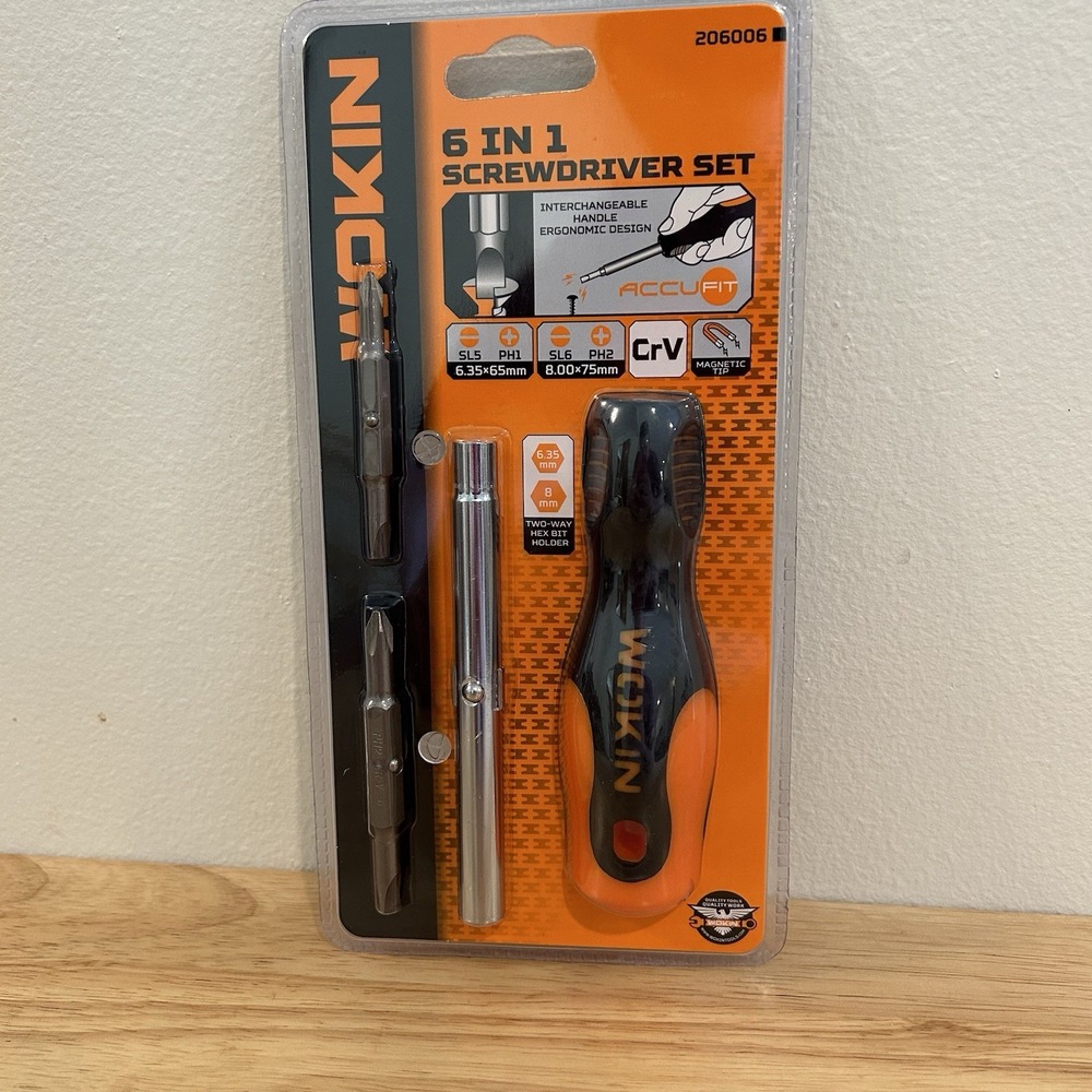 Wokin 6 in 1 Interchangeable Screwdriver Set Magnetic CrV 206006 New